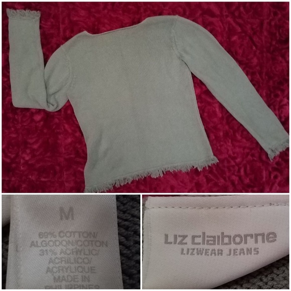 LIZ CLAIBORNE GRAY FRINGE SWEATER - Picture 8 of 8